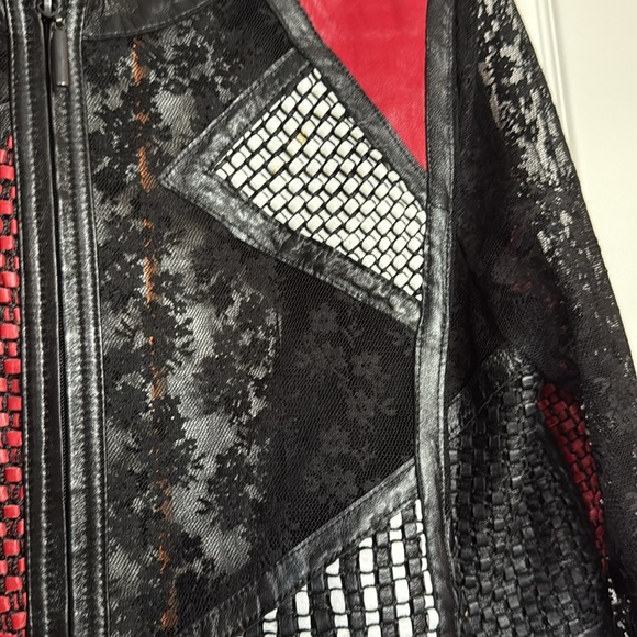 Vintage Stillman Studio leather and lace patchwork jacket Size 2x - Picture 3 of 9